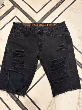 Rock Revival Black Distressed Men’s Jean Shorts